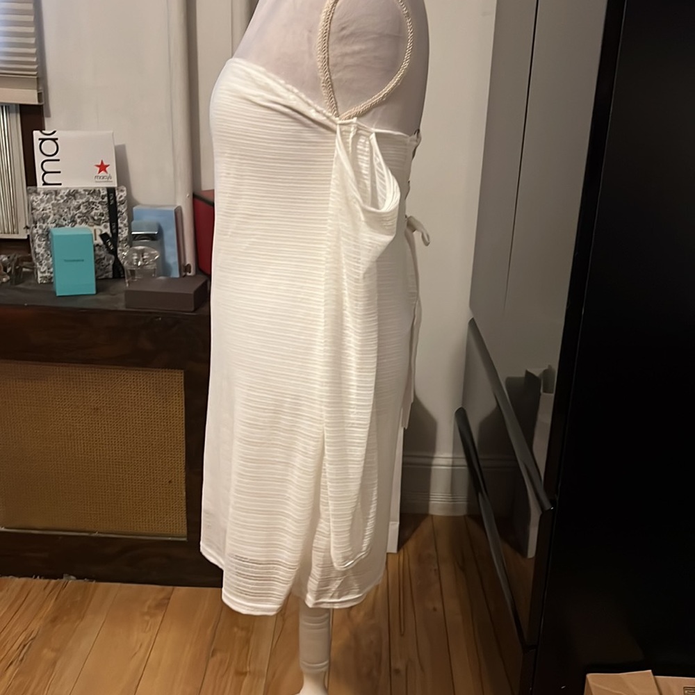 White dress with white sheer overlay off the shoulders with sheer long sleeves - Picture 3 of 4